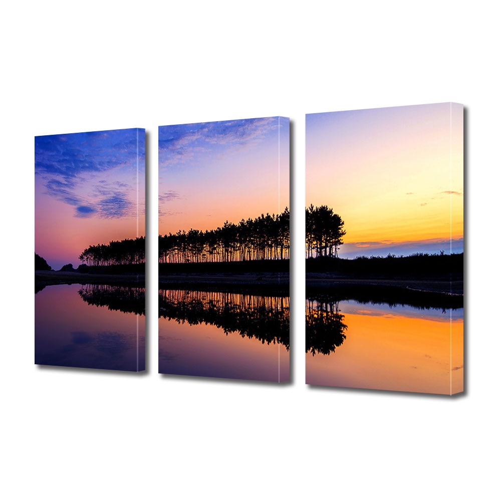 Set Tablouri Multicanvas 3 piese ArtDeco, Insiruire de copaci oglinditi, Panza pe cadru de lemn, Decoratiuni Moderne pentru Casa, 3 x 50 x 70 cm