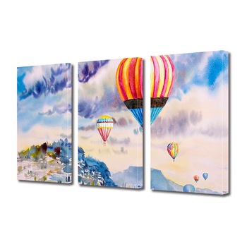 Set Tablouri Multicanvas 3 piese ArtDeco, Baloane cu aer cald pictate, Panza pe cadru de lemn, Decoratiuni Moderne pentru Casa, 3 x 70 x 100 cm Set Tablouri Multicanvas 3 piese ArtDeco, Baloane cu aer cald pictate, Panza pe cadru de lemn, Decoratiuni Moderne pentru Casa, 3 x 70 x 100 cm