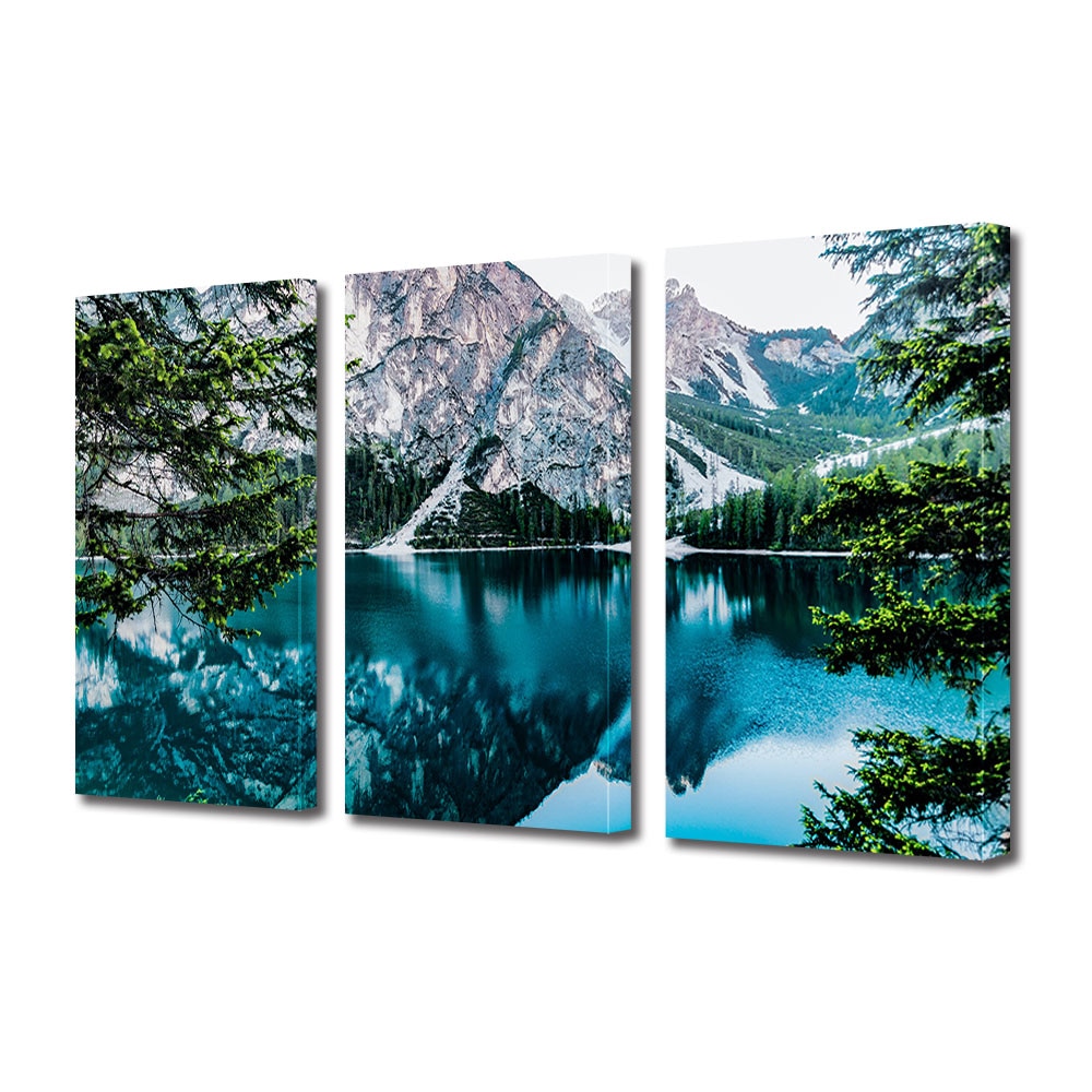 Set Tablouri Multicanvas 3 piese ArtDeco, Munte in oglinda, Panza pe cadru de lemn, Decoratiuni Moderne pentru Casa, 3 x 20 x 30 cm