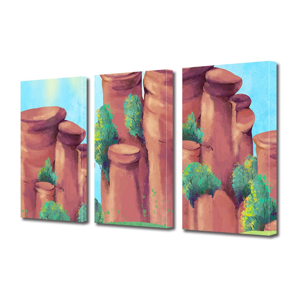 Set Tablouri Multicanvas 3 piese ArtDeco, Stanci pictate in natura inverzita, Panza pe cadru de lemn, Decoratiuni Moderne pentru Casa, 3 x 70 x 100 cm