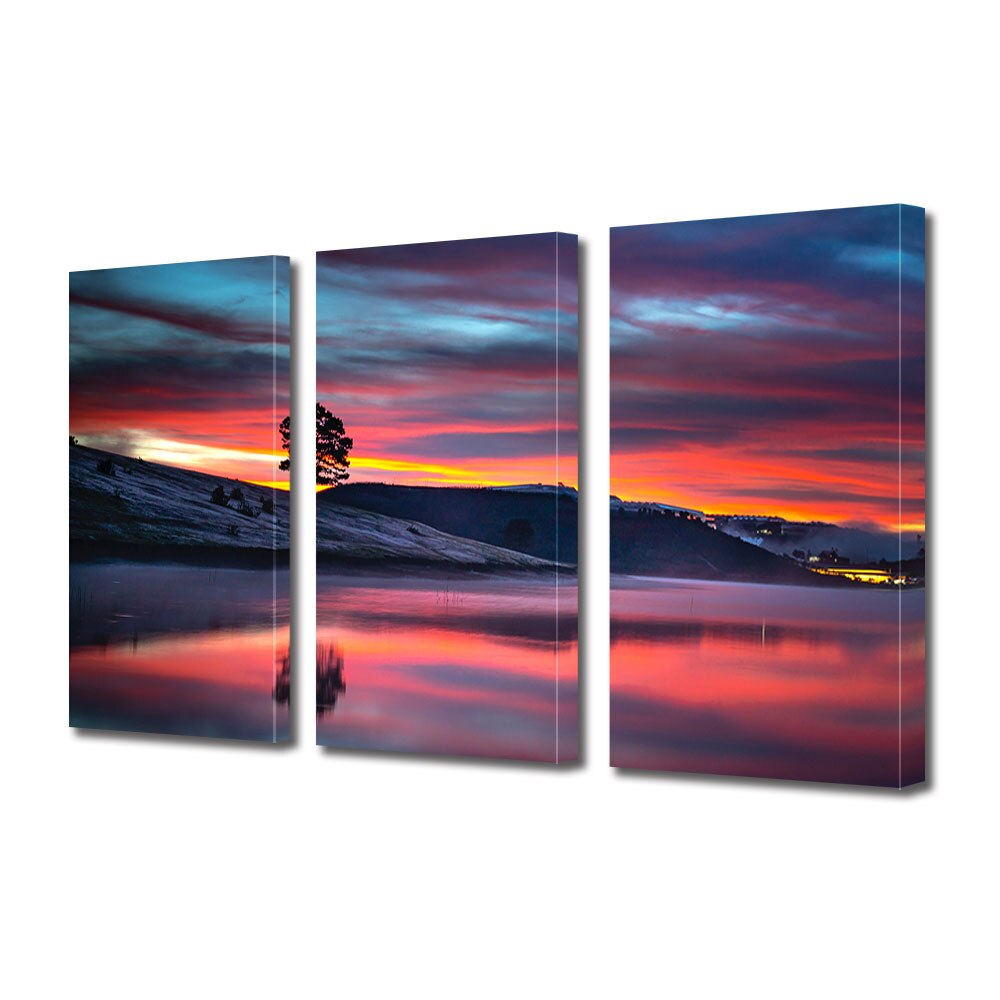 Set Tablouri Multicanvas 3 piese ArtDeco, O seara linistita, Panza pe cadru de lemn, Decoratiuni Moderne pentru Casa, 3 x 20 x 30 cm