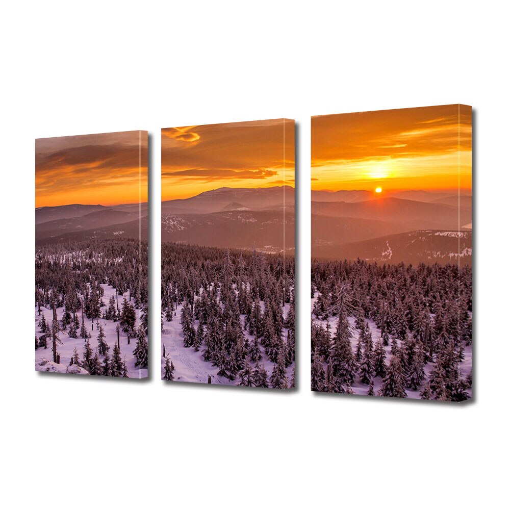 Set Tablouri Multicanvas 3 piese ArtDeco, Apus la munte, Panza pe cadru de lemn, Decoratiuni Moderne pentru Casa, 3 x 70 x 100 cm
