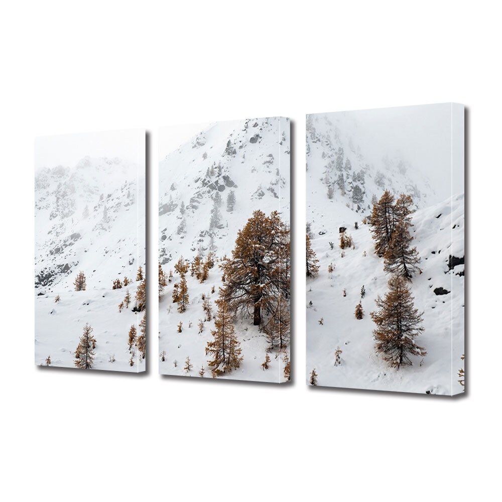 Set Tablouri Multicanvas 3 piese ArtDeco, Copaci tomnatici iarna, Panza pe cadru de lemn, Decoratiuni Moderne pentru Casa, 3 x 70 x 100 cm