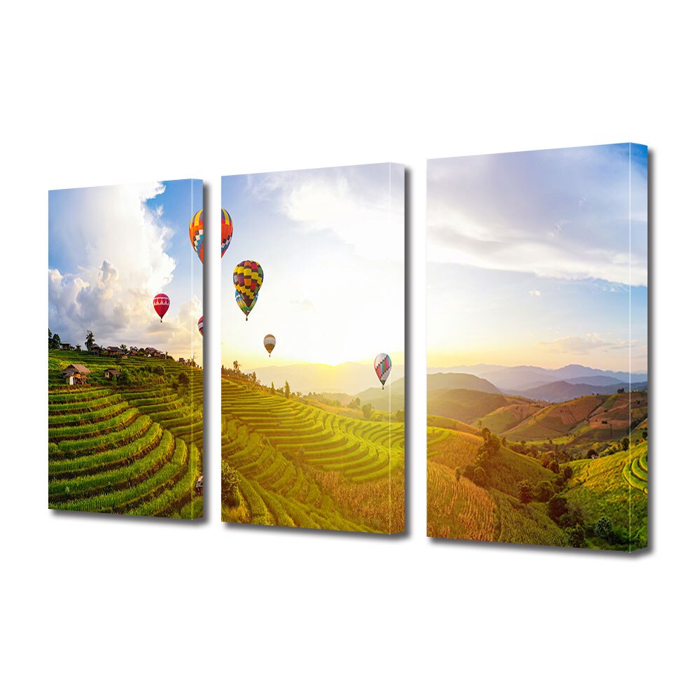 Set Tablouri Multicanvas 3 piese ArtDeco, Baloane cu aer cald, Panza pe cadru de lemn, Decoratiuni Moderne pentru Casa, 3 x 70 x 100 cm