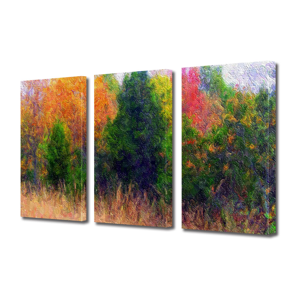 Set Tablouri Multicanvas 3 piese ArtDeco, Peisaj in nuante de toamna, Panza pe cadru de lemn, Decoratiuni Moderne pentru Casa, 3 x 20 x 30 cm