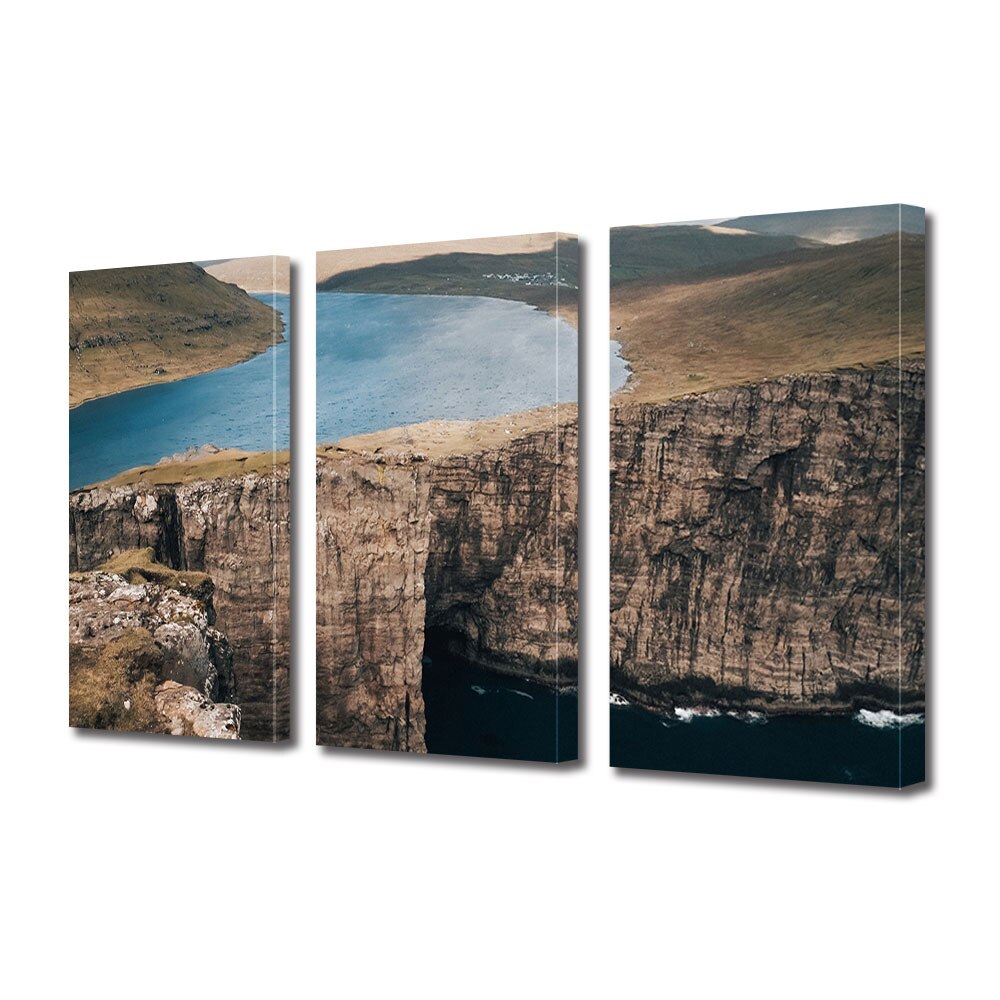 Set Tablouri Multicanvas 3 piese ArtDeco, Canion langa apa, Panza pe cadru de lemn, Decoratiuni Moderne pentru Casa, 3 x 70 x 100 cm