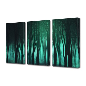 Set Tablouri Multicanvas 3 piese ArtDeco, Padurea intunecata, Panza pe cadru de lemn, Decoratiuni Moderne pentru Casa, 3 x 70 x 100 cm Set Tablouri Multicanvas 3 piese ArtDeco, Padurea intunecata, Panza pe cadru de lemn, Decoratiuni Moderne pentru Casa, 3 x 70 x 100 cm