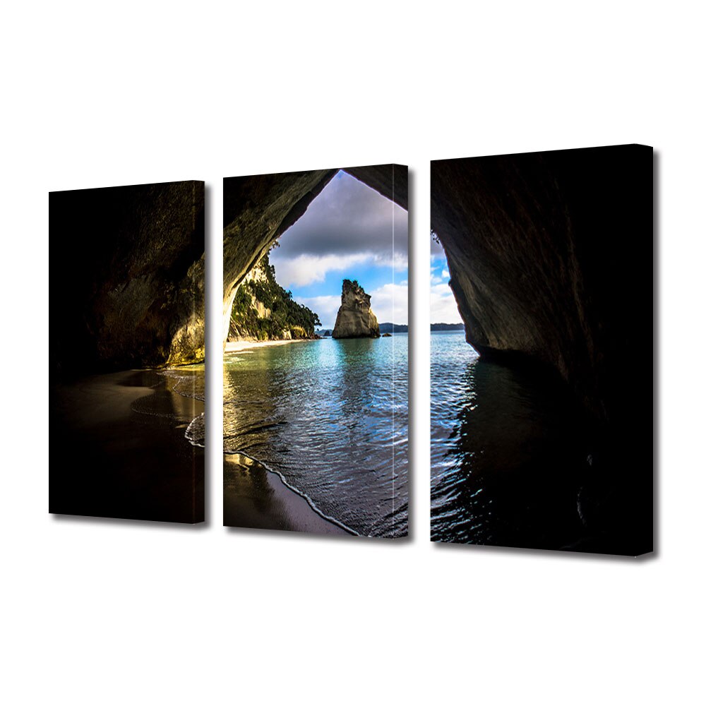 Set Tablouri Multicanvas 3 piese ArtDeco, Pestera pe apa, Panza pe cadru de lemn, Decoratiuni Moderne pentru Casa, 3 x 20 x 30 cm