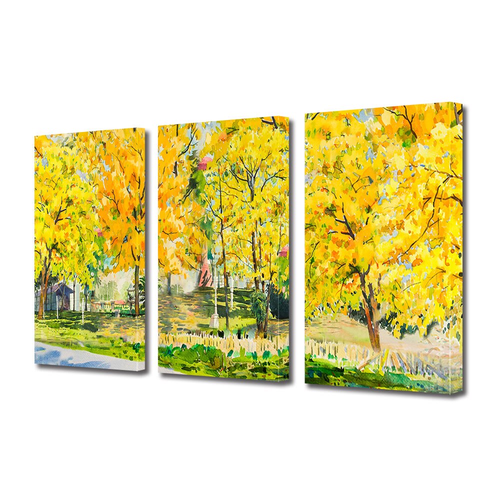 Set Tablouri Multicanvas 3 piese ArtDeco, Inceput de toamna, Panza pe cadru de lemn, Decoratiuni Moderne pentru Casa, 3 x 20 x 30 cm