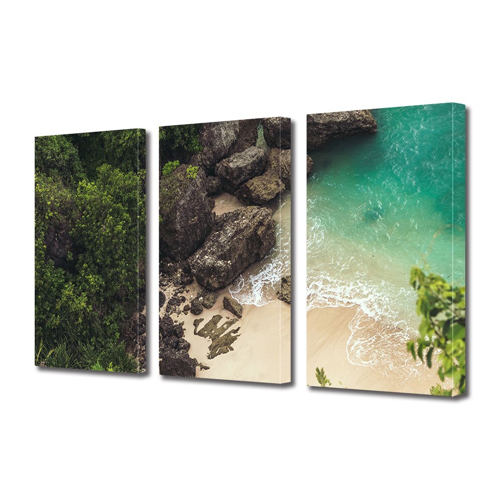 Set Tablouri Multicanvas 3 piese ArtDeco, Stanci langa apa, Panza pe cadru de lemn, Decoratiuni Moderne pentru Casa, 3 x 20 x 30 cm