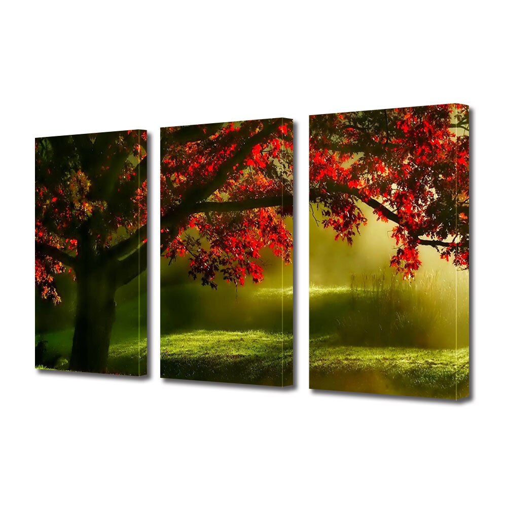 Set Tablouri Multicanvas 3 piese ArtDeco, La umbra copacului rosu, Panza pe cadru de lemn, Decoratiuni Moderne pentru Casa, 3 x 20 x 30 cm