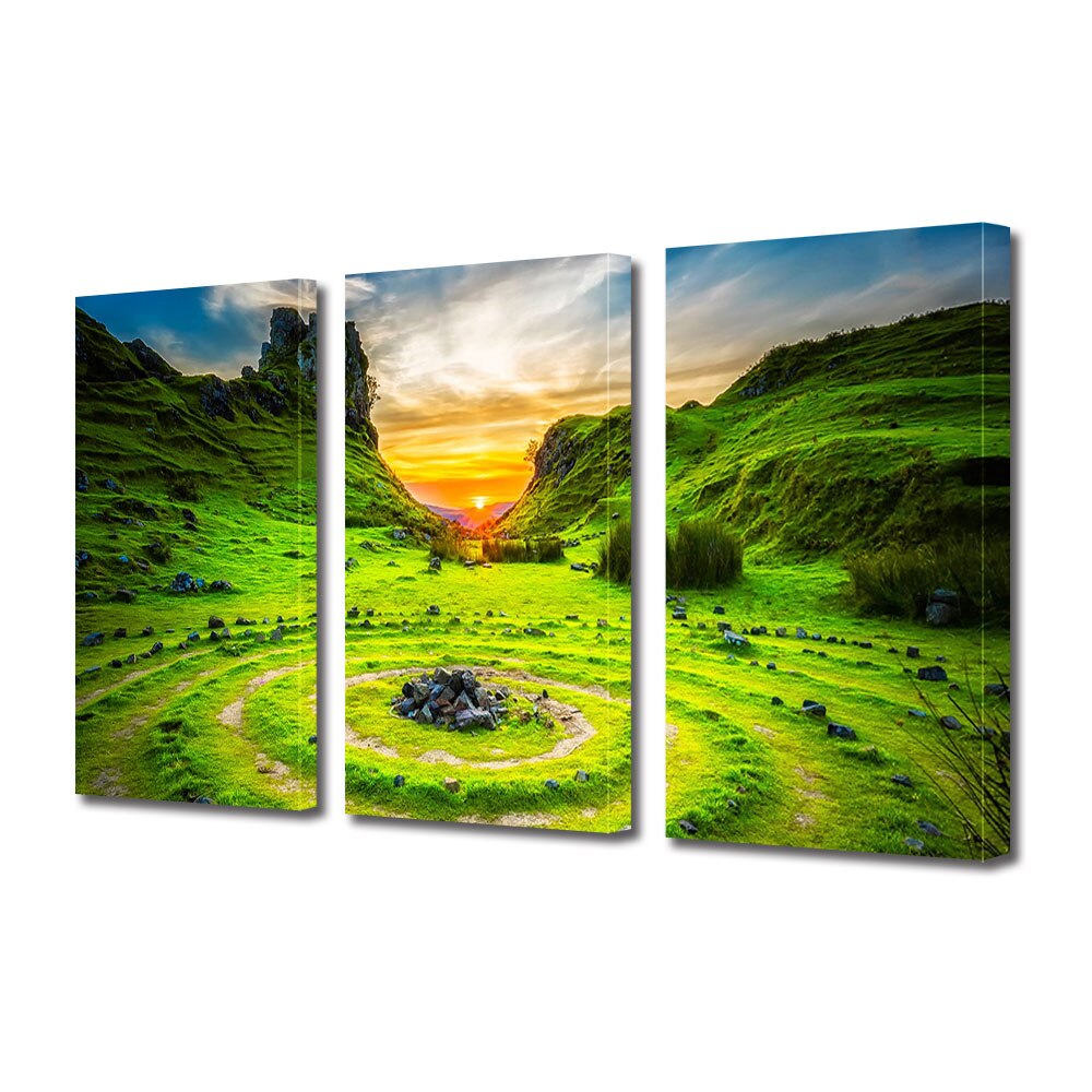 Set Tablouri Multicanvas 3 piese ArtDeco, Loc de poveste, Panza pe cadru de lemn, Decoratiuni Moderne pentru Casa, 3 x 20 x 30 cm