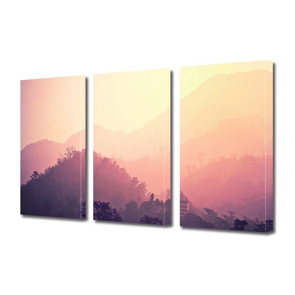 Set Tablouri Multicanvas 3 piese ArtDeco, Dealuri fumurii, Panza pe cadru de lemn, Decoratiuni Moderne pentru Casa, 3 x 20 x 30 cm