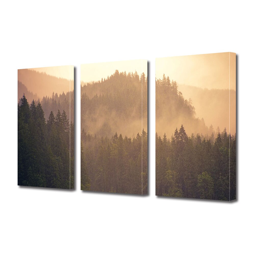 Set Tablouri Multicanvas 3 piese ArtDeco, Padure de brazi incetosata, Panza pe cadru de lemn, Decoratiuni Moderne pentru Casa, 3 x 20 x 30 cm