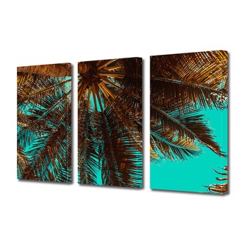 Set Tablouri Multicanvas 3 piese ArtDeco, Sub palmier, Panza pe cadru de lemn, Decoratiuni Moderne pentru Casa, 3 x 70 x 100 cm Set Tablouri Multicanvas 3 piese ArtDeco, Sub palmier, Panza pe cadru de lemn, Decoratiuni Moderne pentru Casa, 3 x 70 x 100 cm