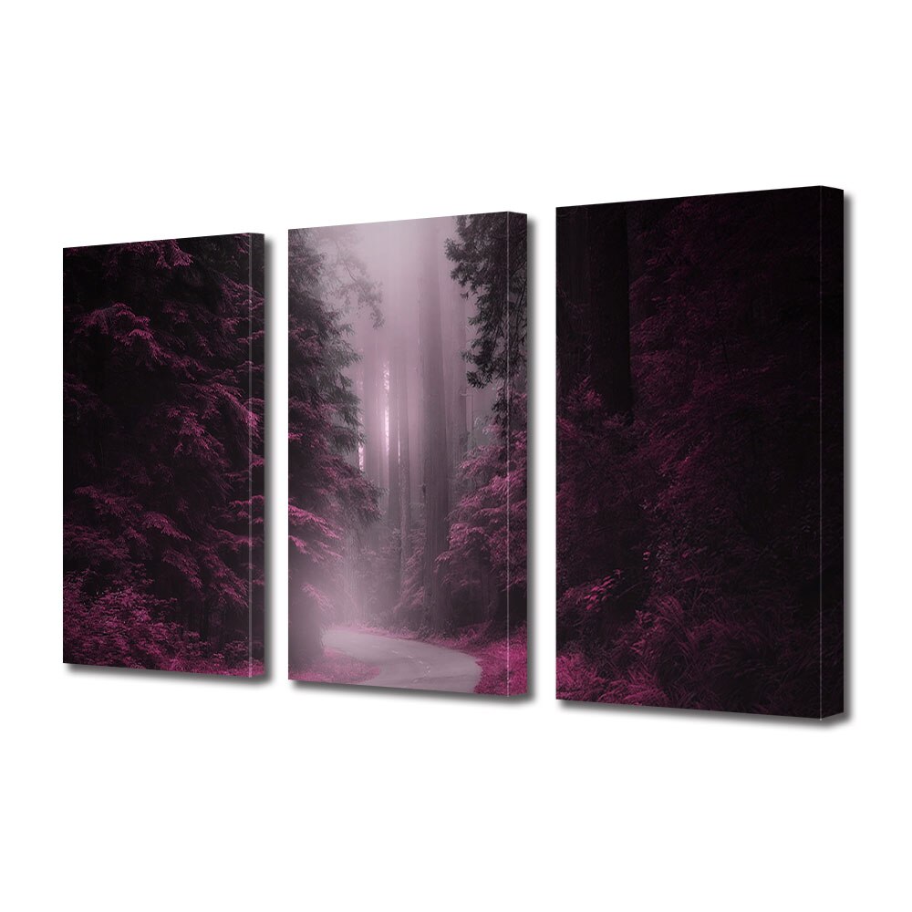 Set Tablouri Multicanvas 3 piese ArtDeco, Violet intens, Panza pe cadru de lemn, Decoratiuni Moderne pentru Casa, 3 x 20 x 30 cm