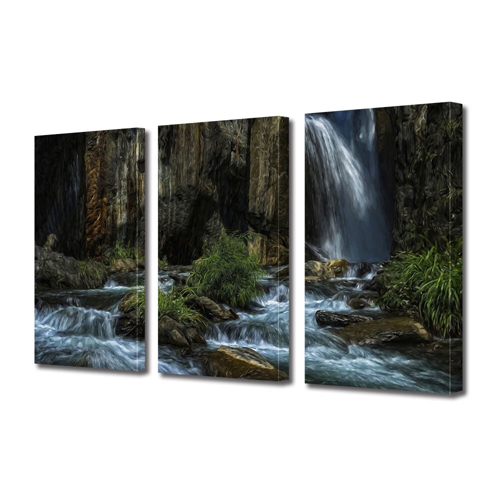 Set Tablouri Multicanvas 3 piese ArtDeco, Apa printre stanci, Panza pe cadru de lemn, Decoratiuni Moderne pentru Casa, 3 x 20 x 30 cm