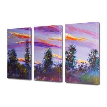 Set Tablouri Multicanvas 3 piese ArtDeco, Cer violet pictat, Panza pe cadru de lemn, Decoratiuni Moderne pentru Casa, 3 x 70 x 100 cm Set Tablouri Multicanvas 3 piese ArtDeco, Cer violet pictat, Panza pe cadru de lemn, Decoratiuni Moderne pentru Casa, 3 x 70 x 100 cm