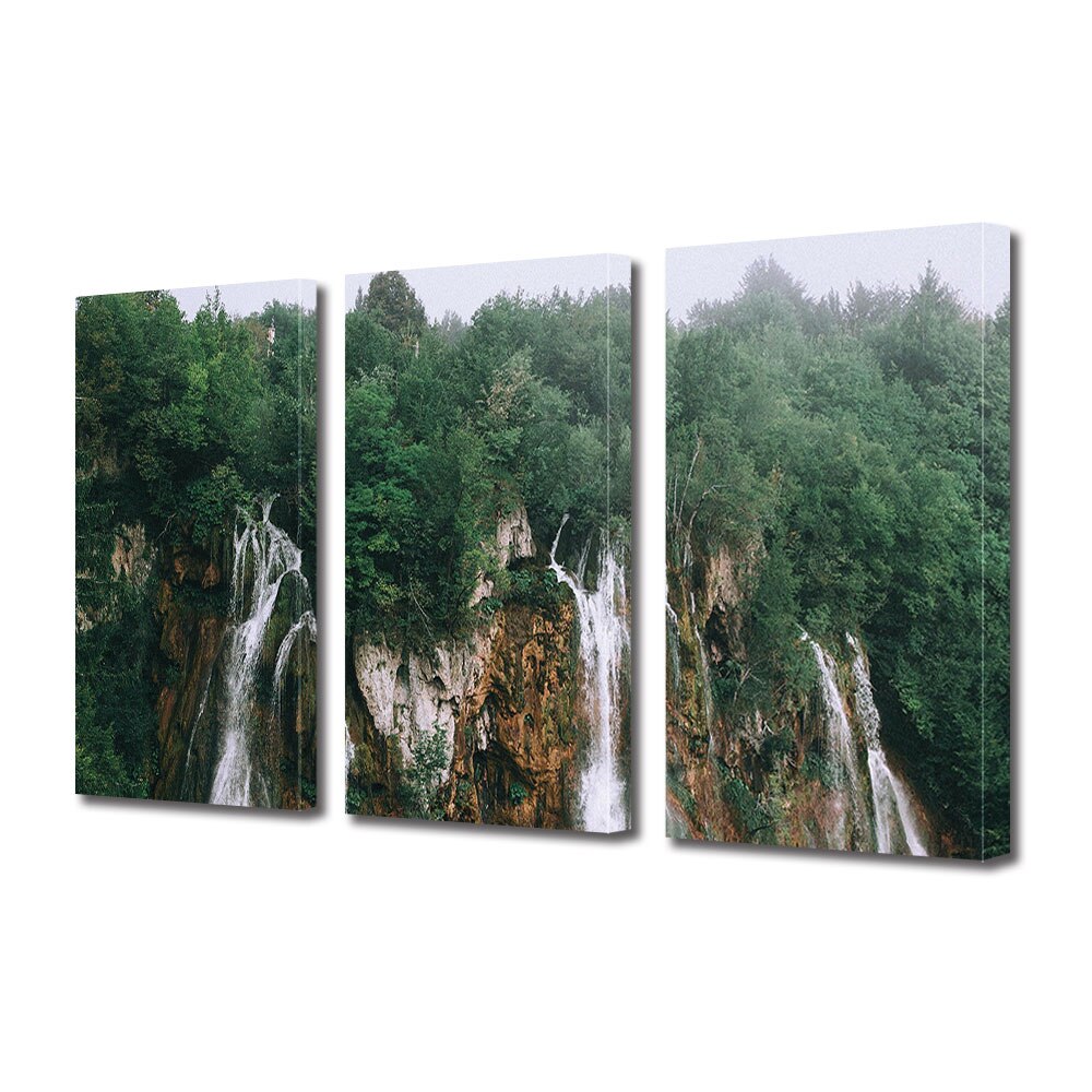 Set Tablouri Multicanvas 3 piese ArtDeco, Ape curgatoare in padurile montane, Panza pe cadru de lemn, Decoratiuni Moderne pentru Casa, 3 x 20 x 30 cm