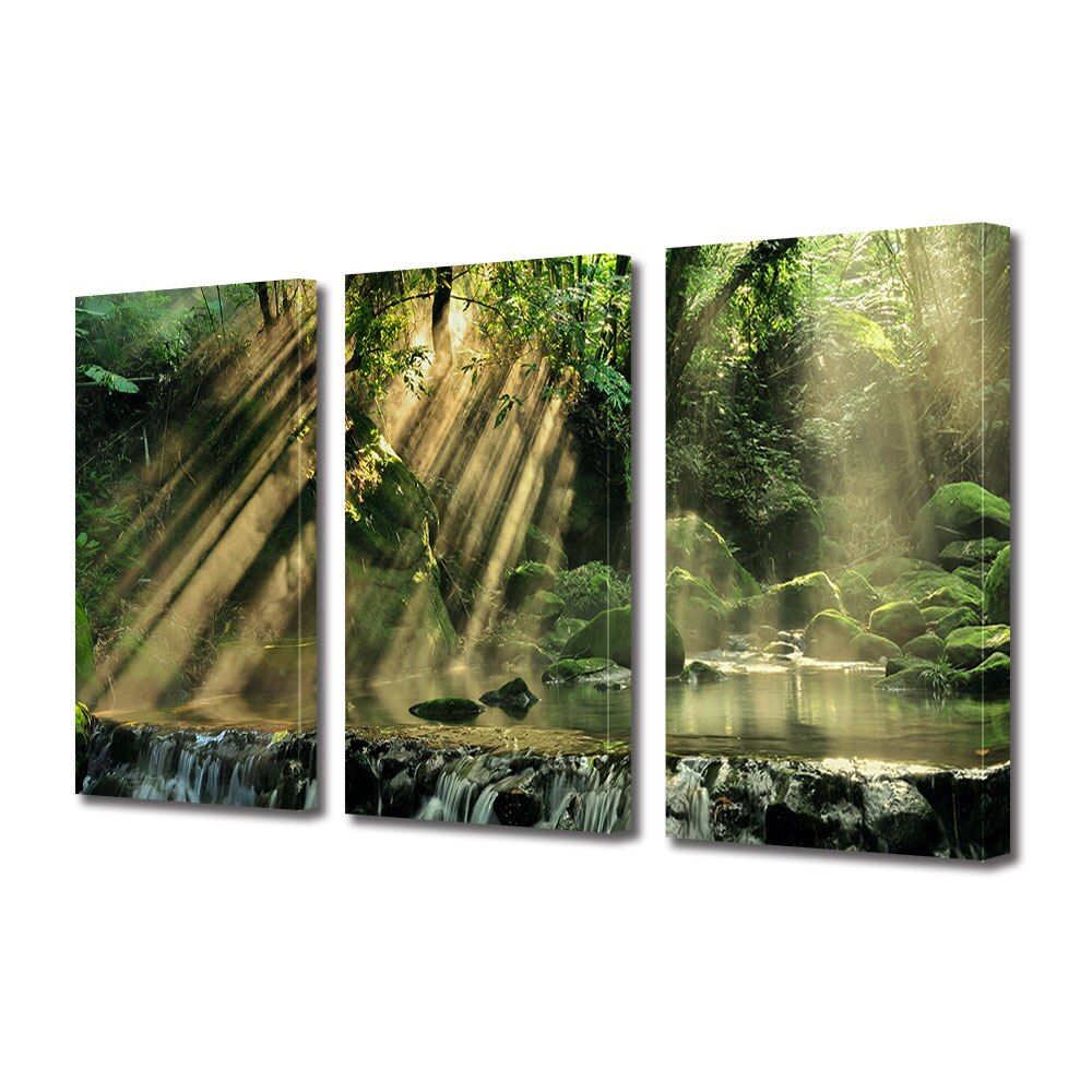 Set Tablouri Multicanvas 3 piese ArtDeco, Raze printre ramuri, Panza pe cadru de lemn, Decoratiuni Moderne pentru Casa, 3 x 70 x 100 cm