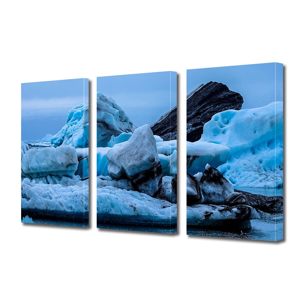 Set Tablouri Multicanvas 3 piese ArtDeco, Gheata si zapada, Panza pe cadru de lemn, Decoratiuni Moderne pentru Casa, 3 x 70 x 100 cm