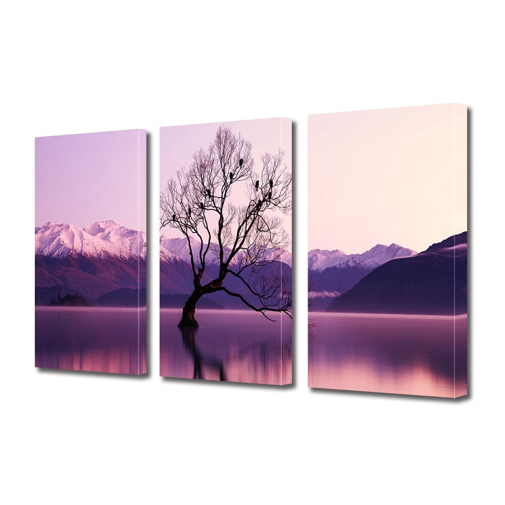 Set Tablouri Multicanvas 3 piese ArtDeco, Priveliste roz, Panza pe cadru de lemn, Decoratiuni Moderne pentru Casa, 3 x 70 x 100 cm