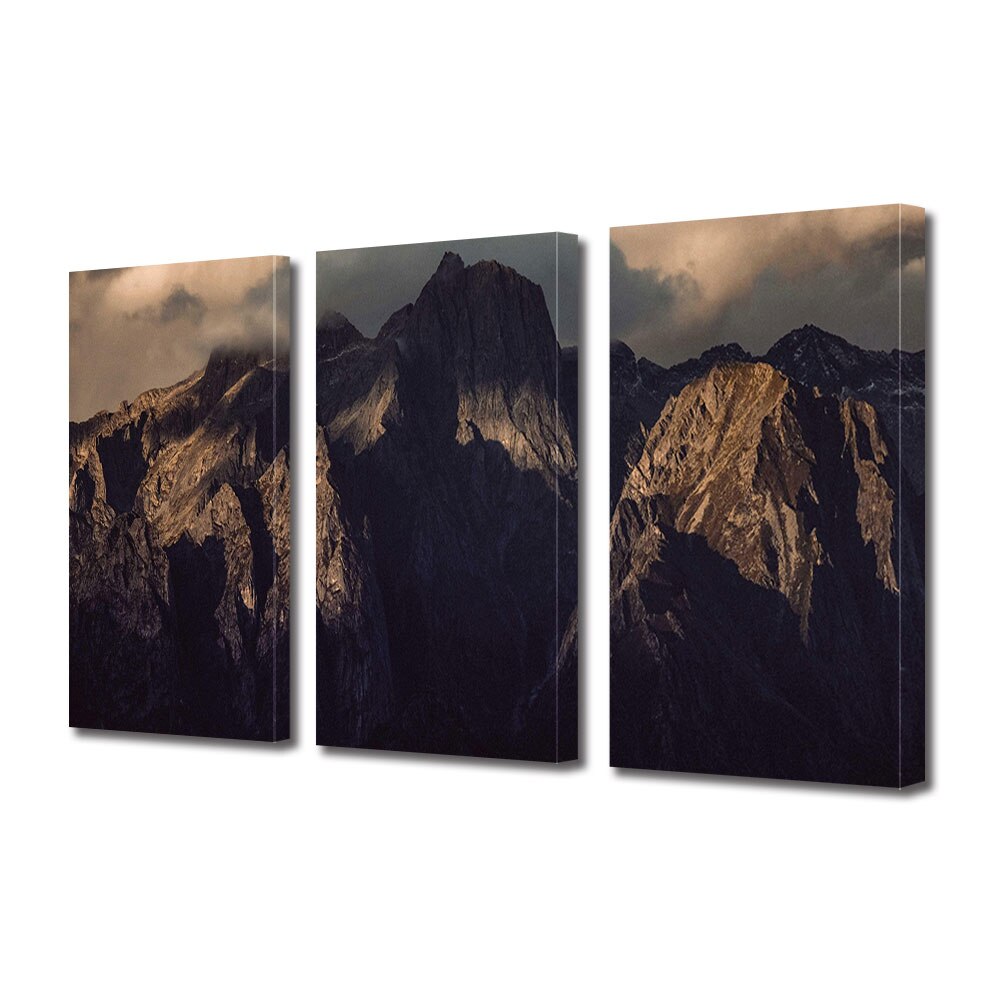 Set Tablouri Multicanvas 3 piese ArtDeco, Munti stancosi, Panza pe cadru de lemn, Decoratiuni Moderne pentru Casa, 3 x 70 x 100 cm