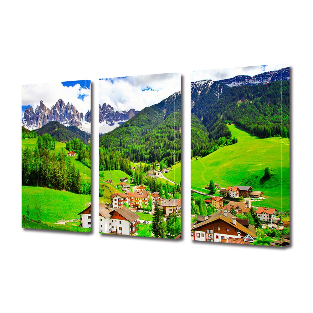 Set Tablouri Multicanvas 3 piese ArtDeco, Statiune montana, Panza pe cadru de lemn, Decoratiuni Moderne pentru Casa, 3 x 20 x 30 cm