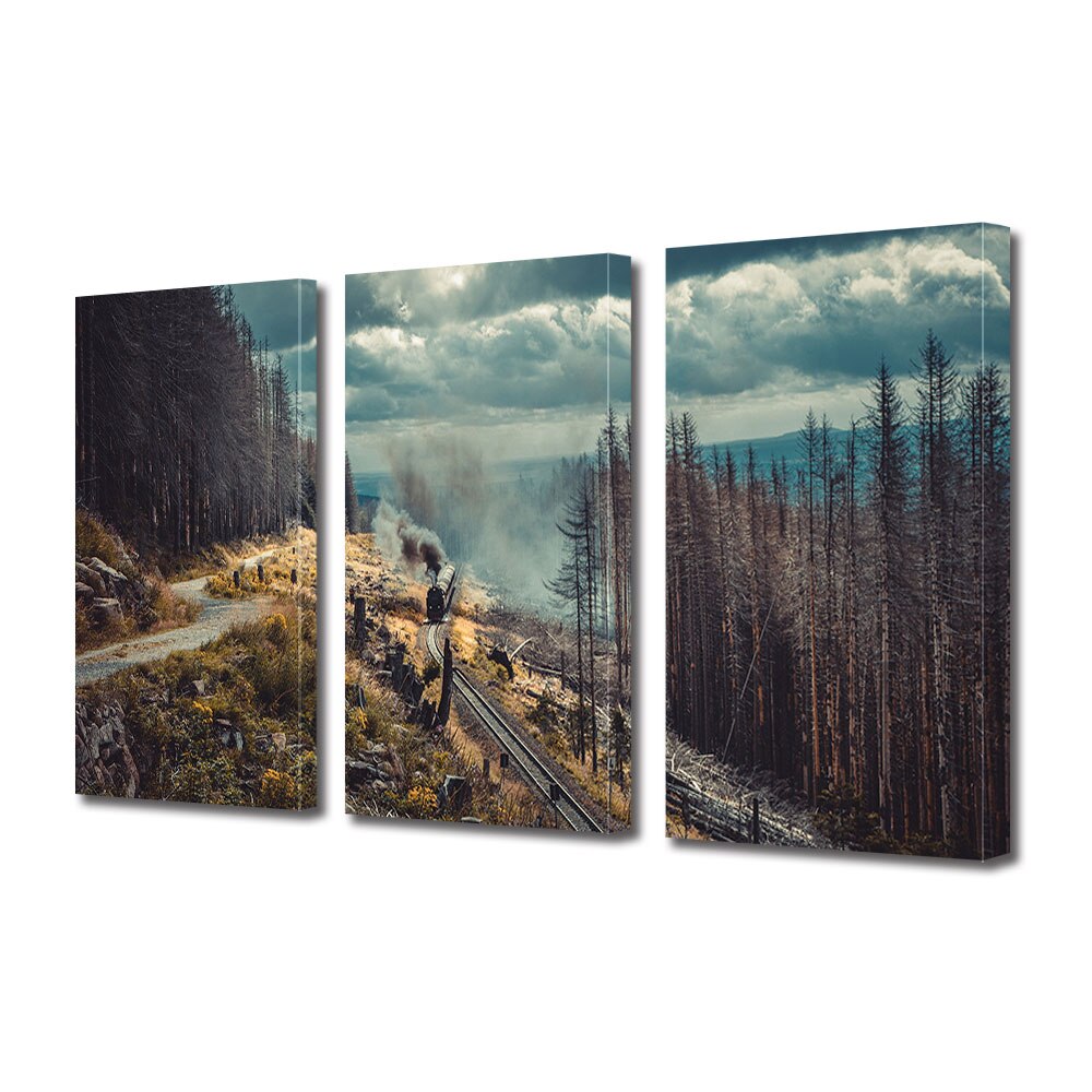 Set Tablouri Multicanvas 3 piese ArtDeco, Tren antic, Panza pe cadru de lemn, Decoratiuni Moderne pentru Casa, 3 x 70 x 100 cm