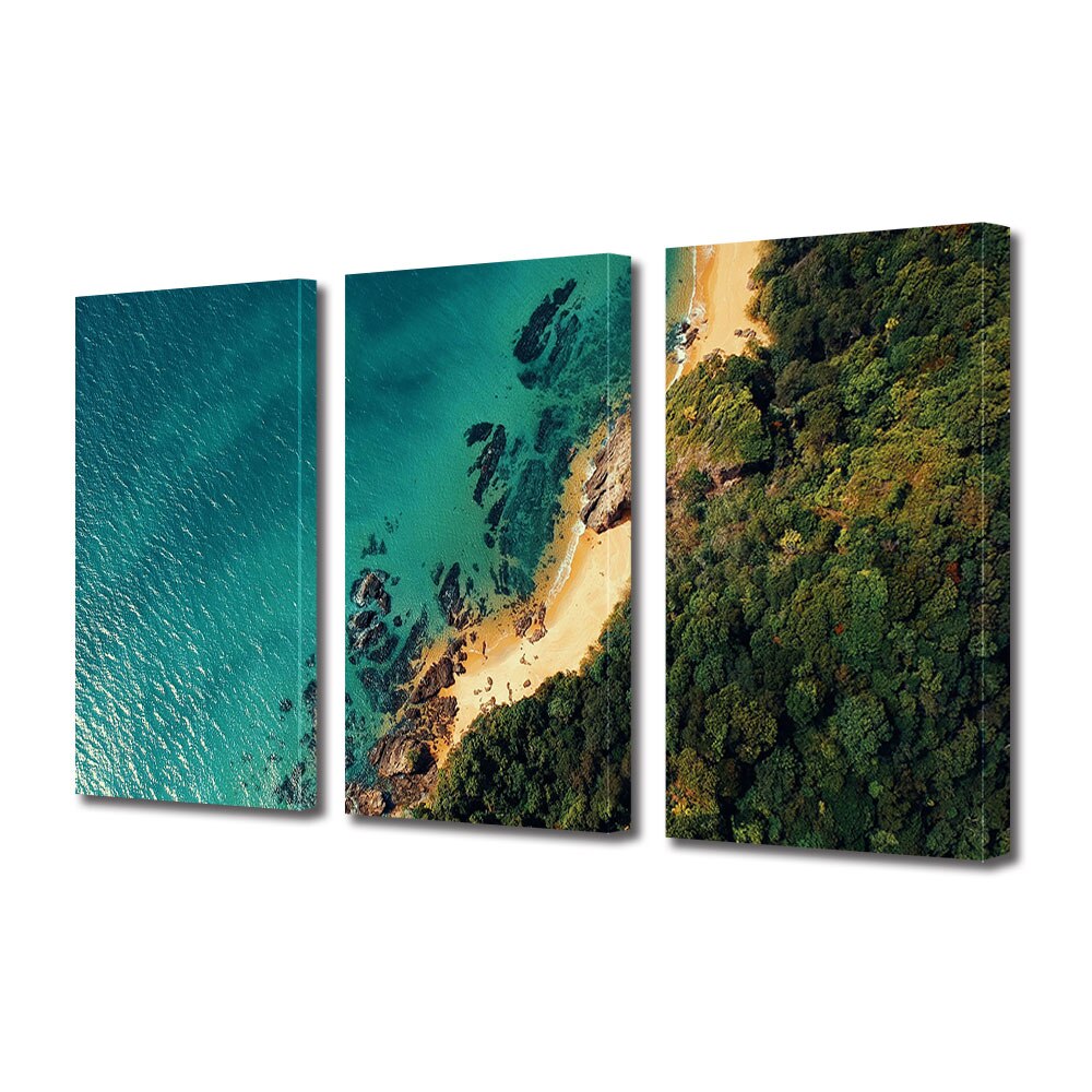 Set Tablouri Multicanvas 3 piese ArtDeco, Plaja langa padure, Panza pe cadru de lemn, Decoratiuni Moderne pentru Casa, 3 x 70 x 100 cm