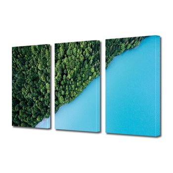 Set Tablouri Multicanvas 3 piese ArtDeco, Lac montan privit de sus, Panza pe cadru de lemn, Decoratiuni Moderne pentru Casa, 3 x 20 x 30 cm Set Tablouri Multicanvas 3 piese ArtDeco, Lac montan privit de sus, Panza pe cadru de lemn, Decoratiuni Moderne pentru Casa, 3 x 20 x 30 cm