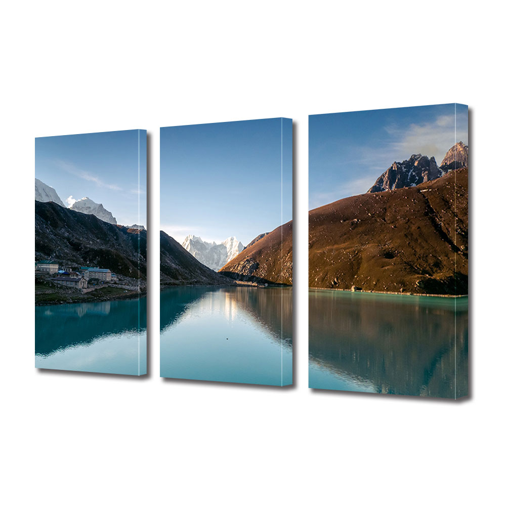 Set Tablouri Multicanvas 3 piese ArtDeco, Lac limpede, Panza pe cadru de lemn, Decoratiuni Moderne pentru Casa, 3 x 70 x 100 cm