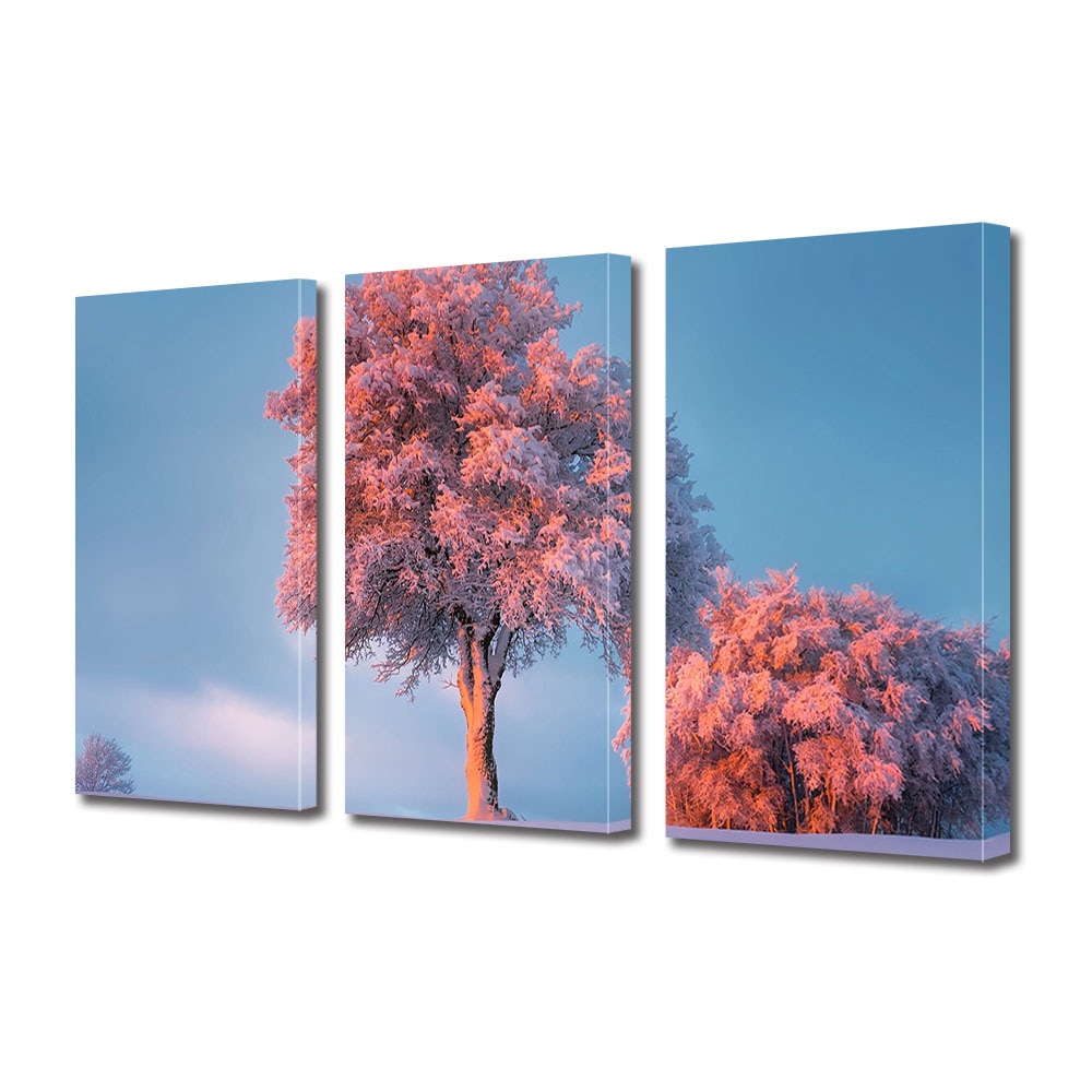 Set Tablouri Multicanvas 3 piese ArtDeco, Lumina cu tenta roz, Panza pe cadru de lemn, Decoratiuni Moderne pentru Casa, 3 x 40 x 60 cm