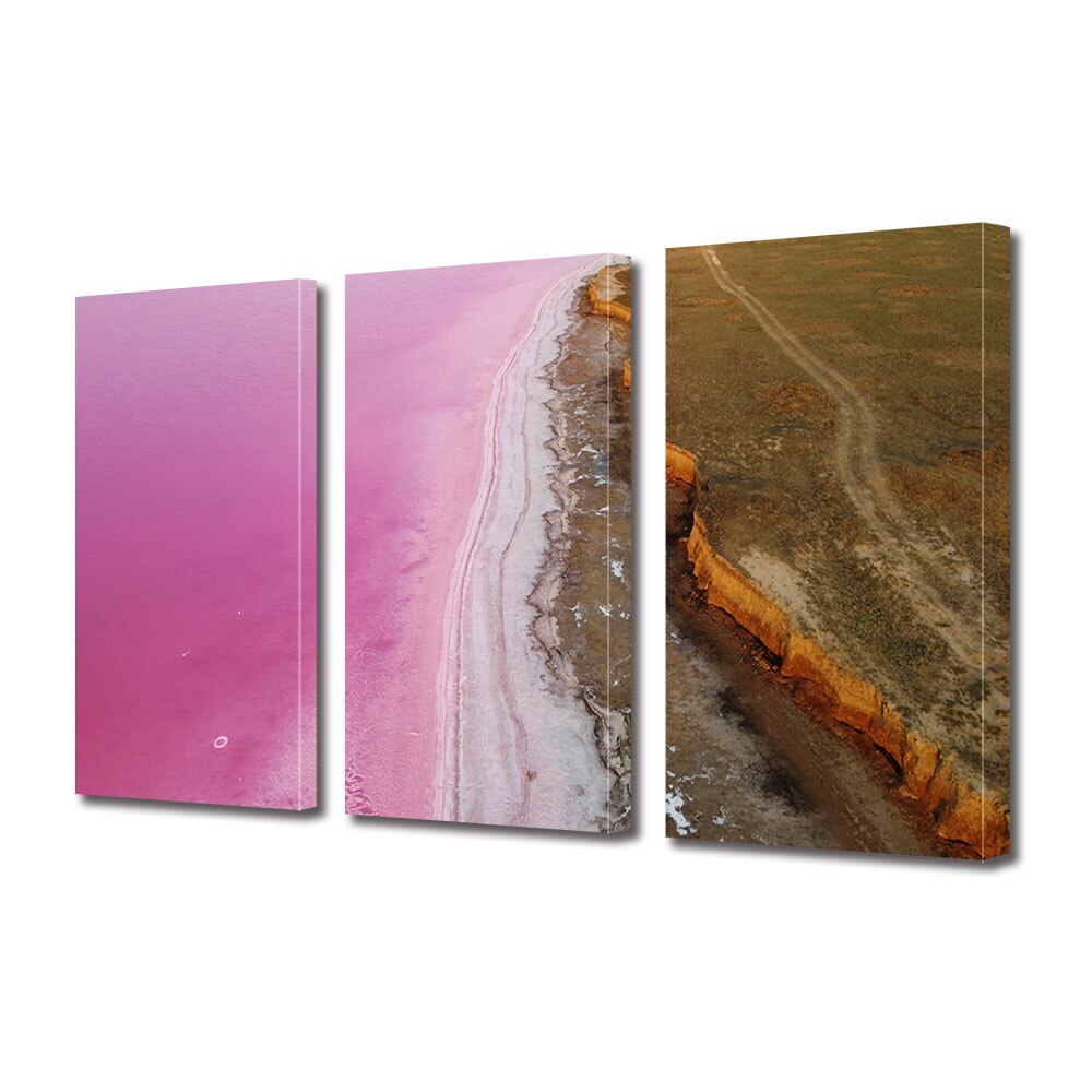 Set Tablouri Multicanvas 3 piese ArtDeco, Ocean roz, Panza pe cadru de lemn, Decoratiuni Moderne pentru Casa, 3 x 70 x 100 cm