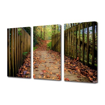 Set Tablouri Multicanvas 3 piese ArtDeco, Pod presarat cu frunze, Panza pe cadru de lemn, Decoratiuni Moderne pentru Casa, 3 x 70 x 100 cm Set Tablouri Multicanvas 3 piese ArtDeco, Pod presarat cu frunze, Panza pe cadru de lemn, Decoratiuni Moderne pentru Casa, 3 x 70 x 100 cm