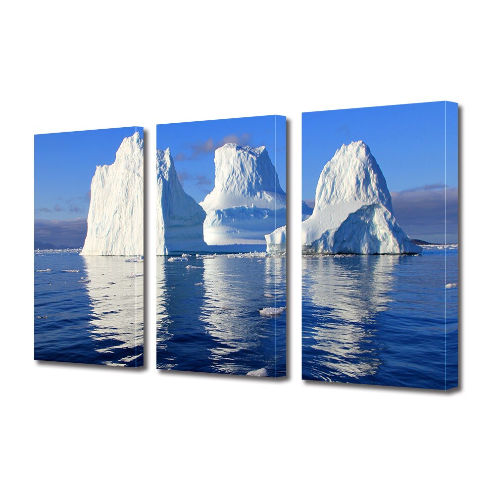 Set Tablouri Multicanvas 3 piese ArtDeco, Formatiuni de gheata la suprafata apei, Panza pe cadru de lemn, Decoratiuni Moderne pentru Casa, 3 x 40 x 60 cm