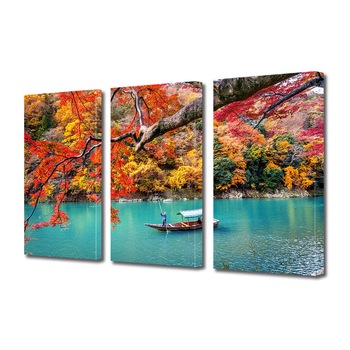 Set Tablouri Multicanvas 3 piese ArtDeco, Toamna pe rau, Panza pe cadru de lemn, Decoratiuni Moderne pentru Casa, 3 x 20 x 30 cm Set Tablouri Multicanvas 3 piese ArtDeco, Toamna pe rau, Panza pe cadru de lemn, Decoratiuni Moderne pentru Casa, 3 x 20 x 30 cm