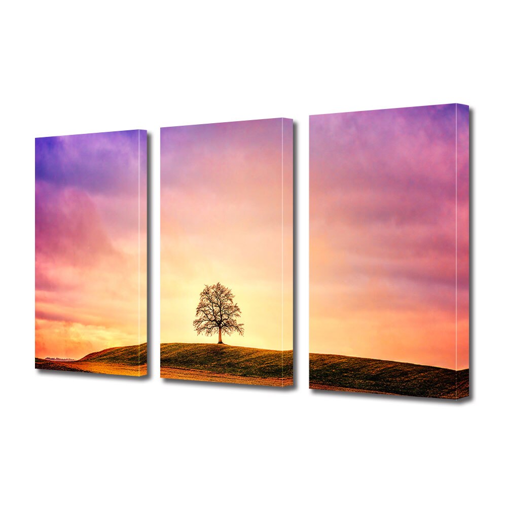 Set Tablouri Multicanvas 3 piese ArtDeco, Singur pe deal, Panza pe cadru de lemn, Decoratiuni Moderne pentru Casa, 3 x 20 x 30 cm