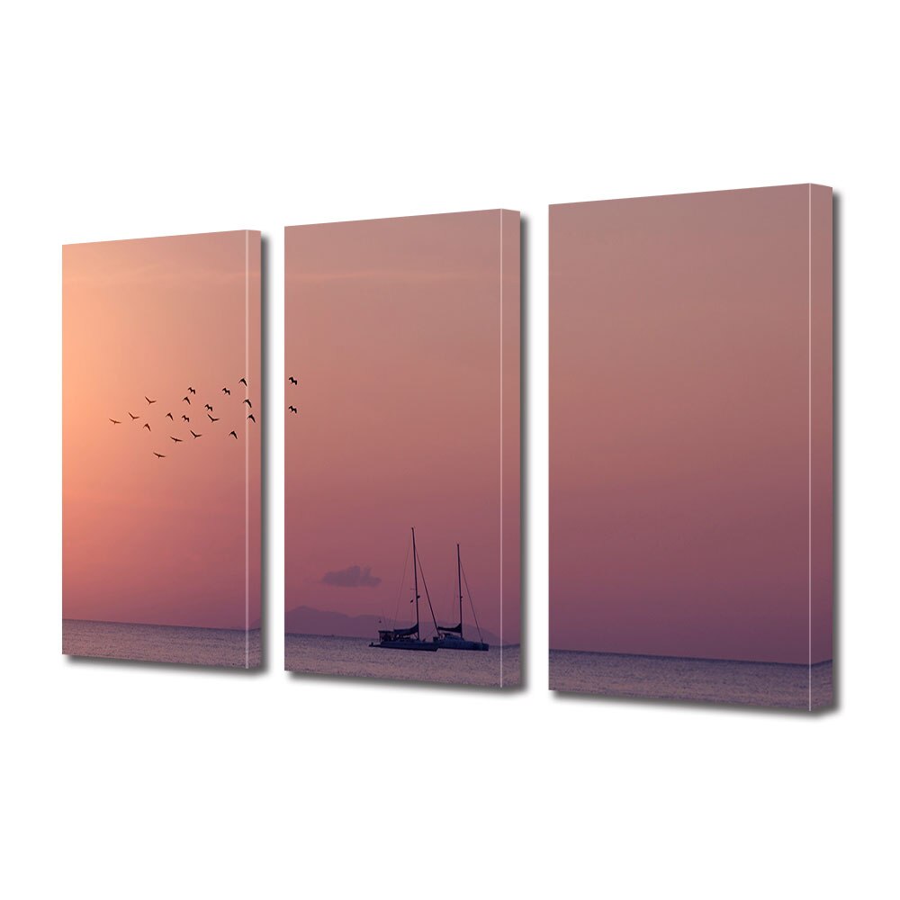 Set Tablouri Multicanvas 3 piese ArtDeco, Pasarile strabat marea, Panza pe cadru de lemn, Decoratiuni Moderne pentru Casa, 3 x 50 x 70 cm