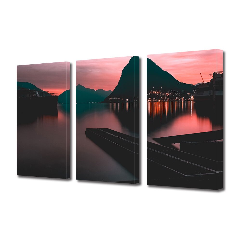 Set Tablouri Multicanvas 3 piese ArtDeco, Peisaj iluminat, Panza pe cadru de lemn, Decoratiuni Moderne pentru Casa, 3 x 30 x 45 cm