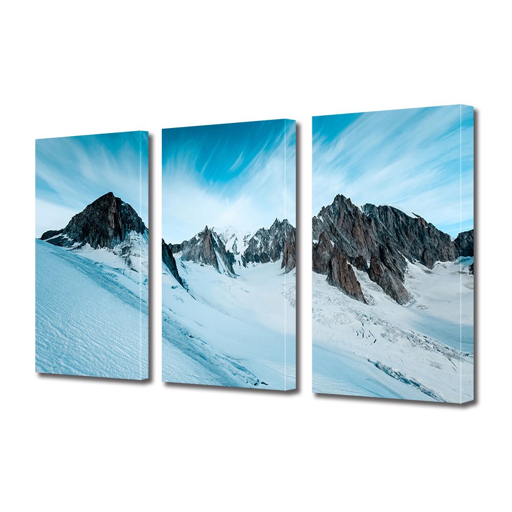 Set Tablouri Multicanvas 3 piese ArtDeco, Varfuri montane presarate cu zapada, Panza pe cadru de lemn, Decoratiuni Moderne pentru Casa, 3 x 70 x 100 cm