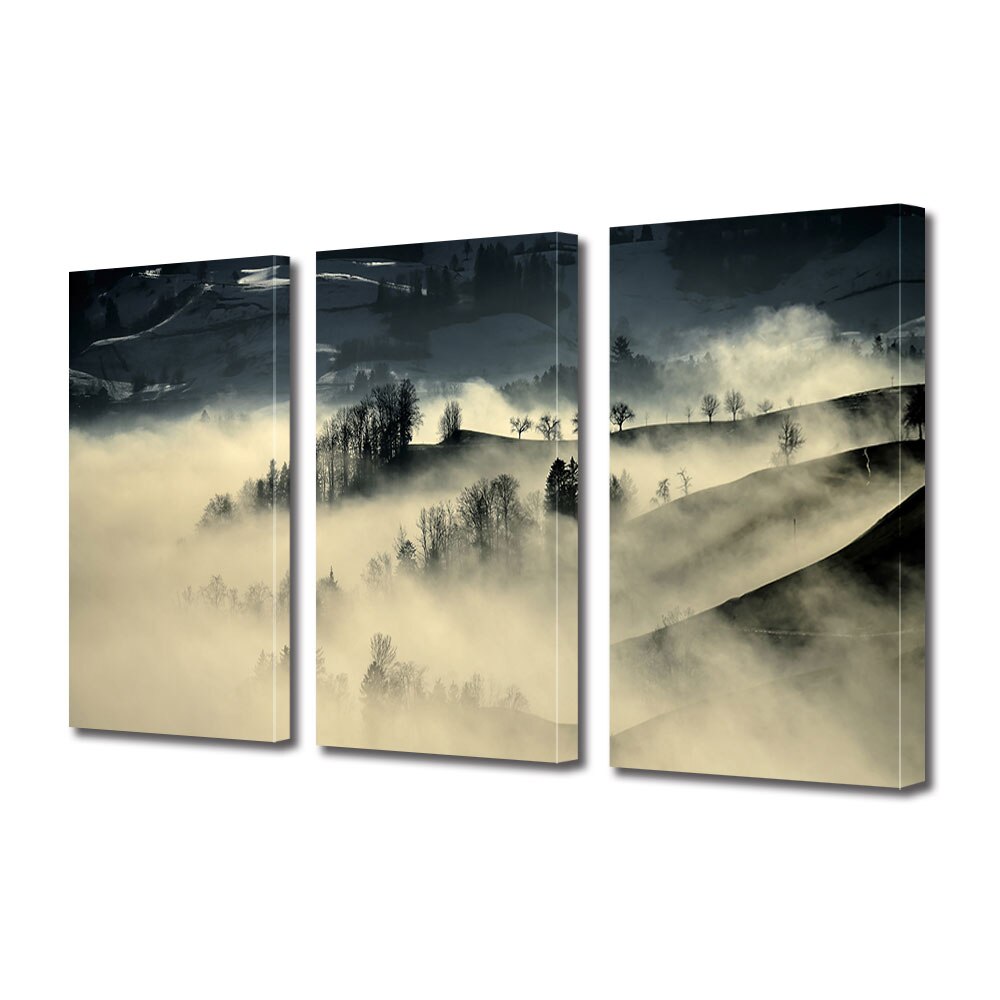 Set Tablouri Multicanvas 3 piese ArtDeco, Se lasa ceata, Panza pe cadru de lemn, Decoratiuni Moderne pentru Casa, 3 x 30 x 45 cm