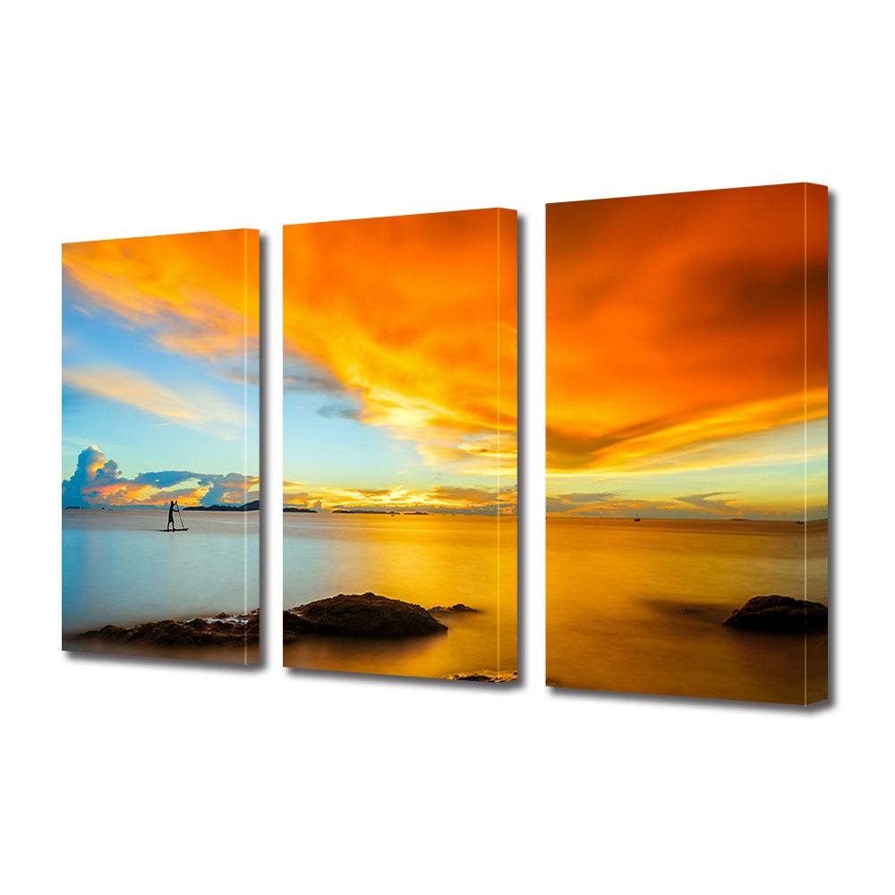 Set Tablouri Multicanvas 3 piese ArtDeco, Plaja in Thailanda, Panza pe cadru de lemn, Decoratiuni Moderne pentru Casa, 3 x 70 x 100 cm