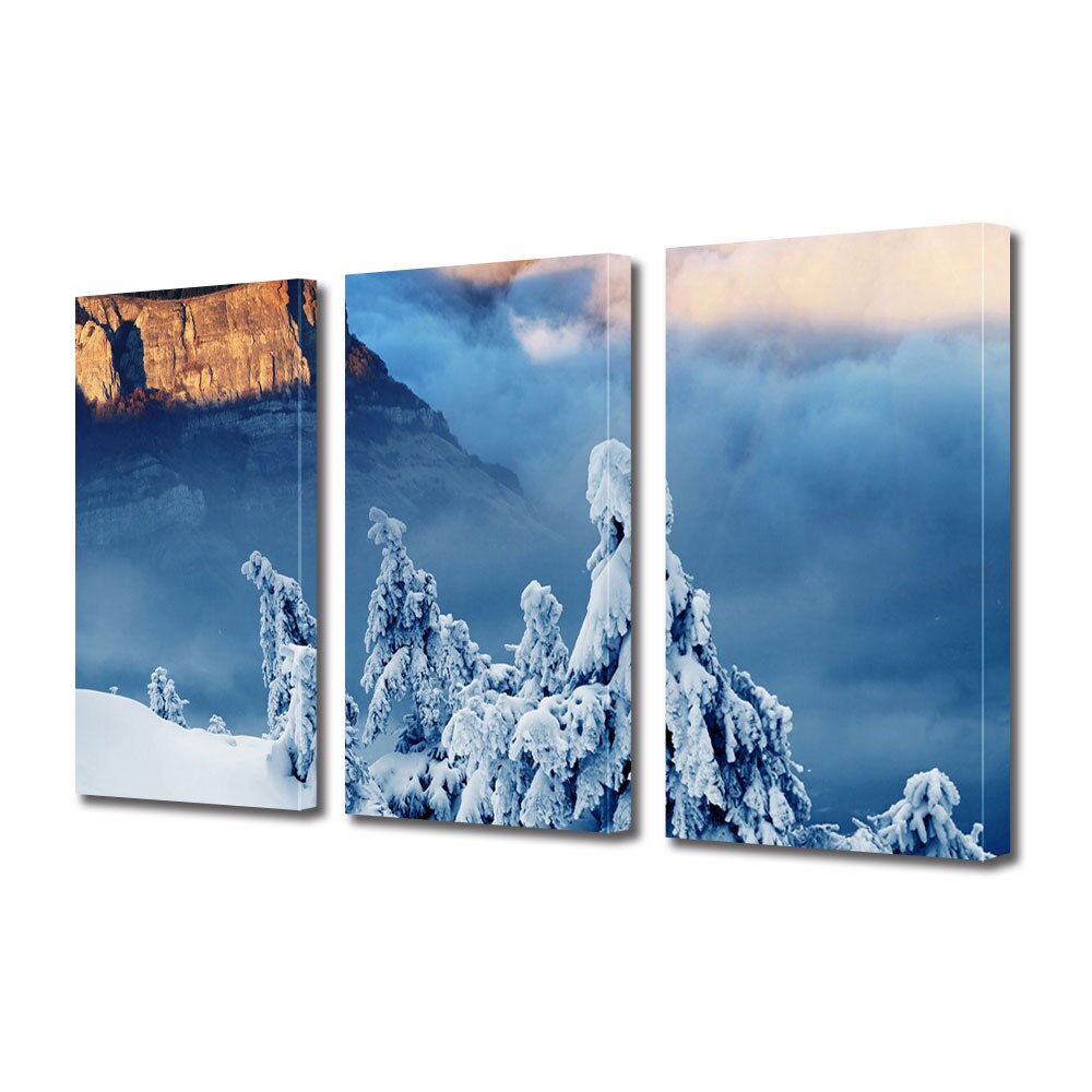 Set Tablouri Multicanvas 3 piese ArtDeco, Brazi acoperiti la altitudine, Panza pe cadru de lemn, Decoratiuni Moderne pentru Casa, 3 x 50 x 70 cm