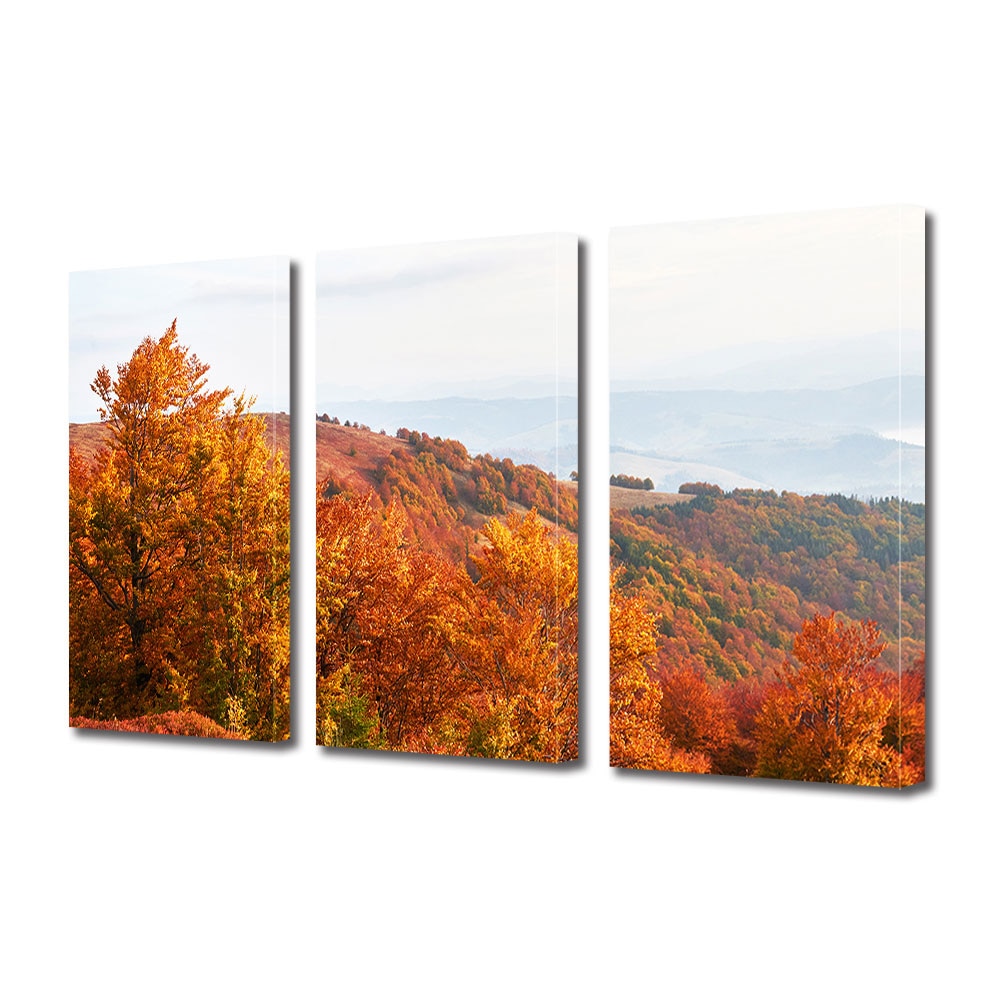 Set Tablouri Multicanvas 3 piese ArtDeco, Toamna roscata, Panza pe cadru de lemn, Decoratiuni Moderne pentru Casa, 3 x 70 x 100 cm