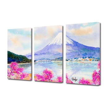 Set Tablouri Multicanvas 3 piese ArtDeco, Flori roz de cires, Panza pe cadru de lemn, Decoratiuni Moderne pentru Casa, 3 x 20 x 30 cm Set Tablouri Multicanvas 3 piese ArtDeco, Flori roz de cires, Panza pe cadru de lemn, Decoratiuni Moderne pentru Casa, 3 x 20 x 30 cm