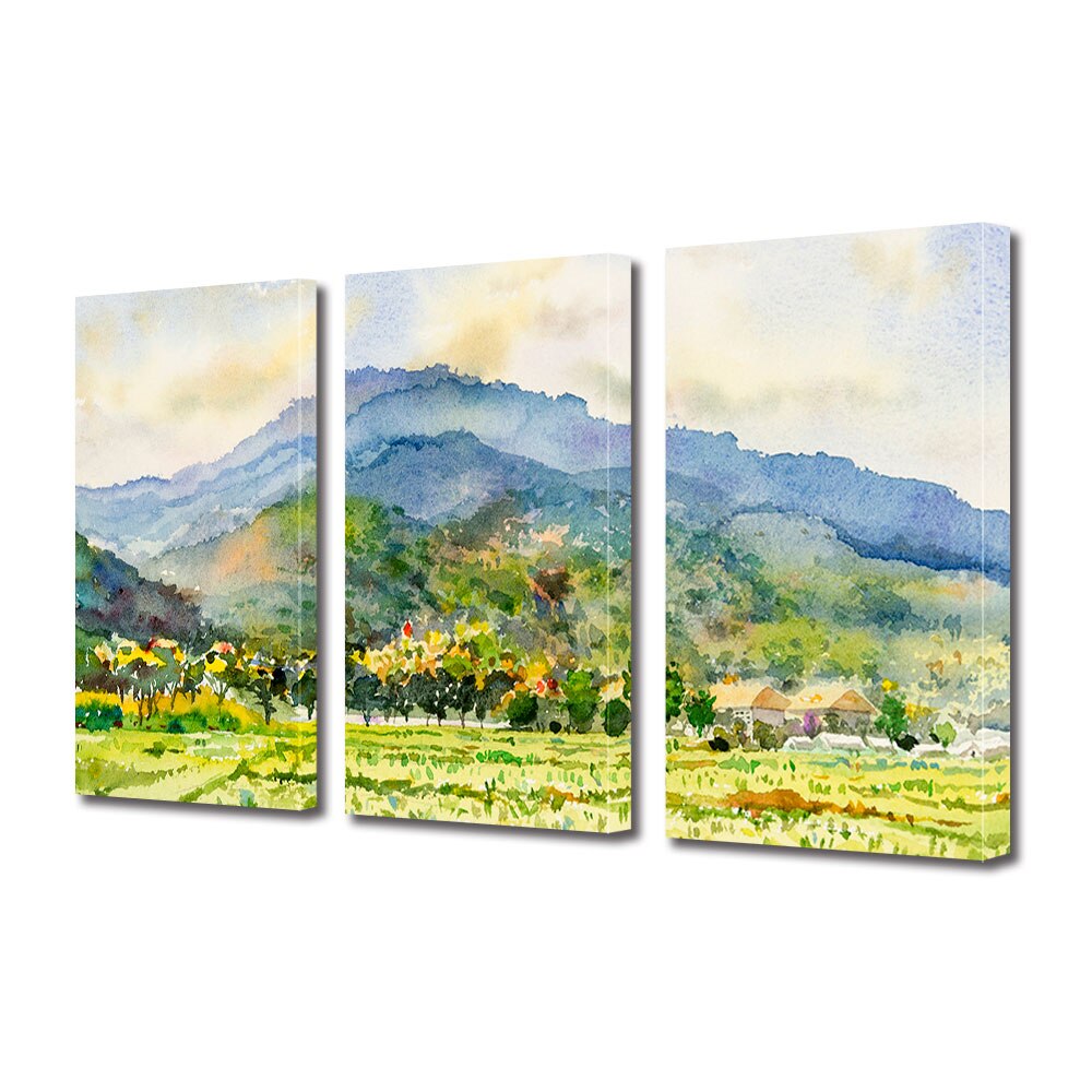 Set Tablouri Multicanvas 3 piese ArtDeco, Peisaj primavaratic pictat, Panza pe cadru de lemn, Decoratiuni Moderne pentru Casa, 3 x 70 x 100 cm