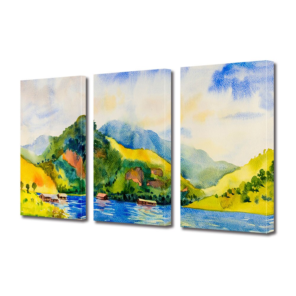 Set Tablouri Multicanvas 3 piese ArtDeco, Priveliste pictata, Panza pe cadru de lemn, Decoratiuni Moderne pentru Casa, 3 x 30 x 45 cm