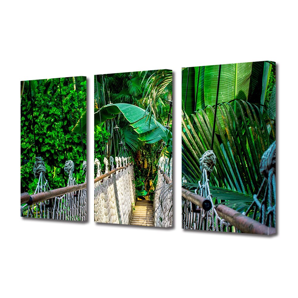 Set Tablouri Multicanvas 3 piese ArtDeco, Pod in jungla, Panza pe cadru de lemn, Decoratiuni Moderne pentru Casa, 3 x 50 x 70 cm