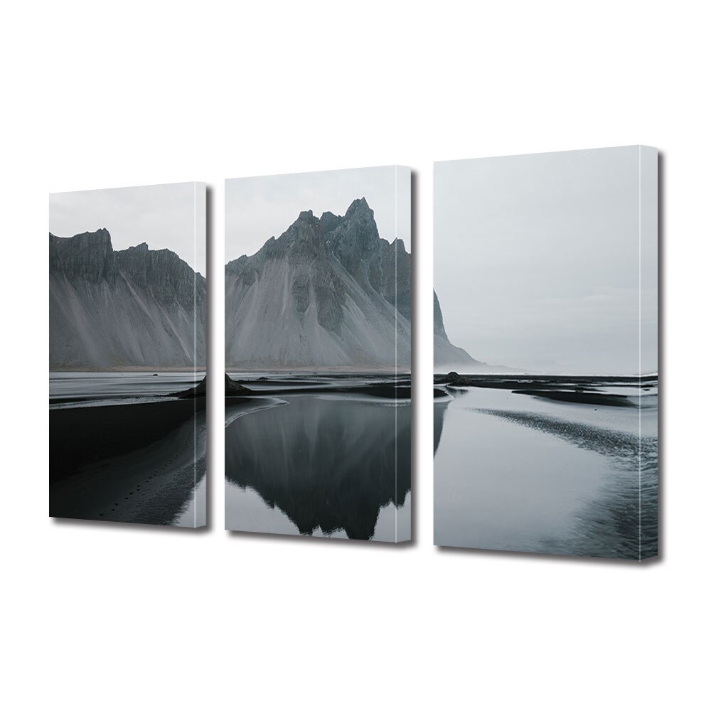 Set Tablouri Multicanvas 3 piese ArtDeco, Relief langa apa limpede, Panza pe cadru de lemn, Decoratiuni Moderne pentru Casa, 3 x 70 x 100 cm